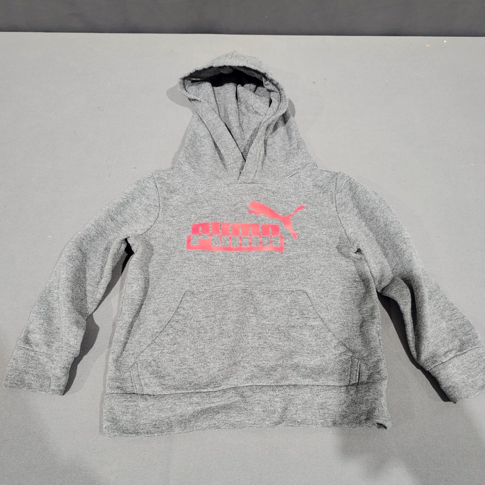 Puma Boys Size 2t Heathered Gray Red Logo Pullover Hoodie Athleticwear